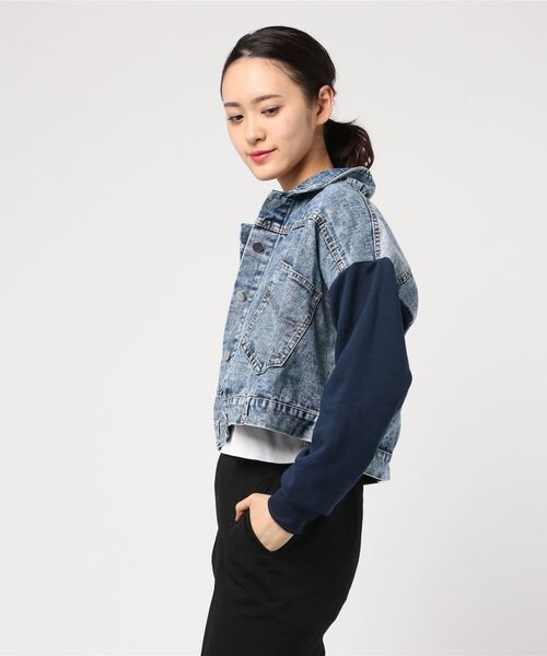 LUGG NAGG(ラグナグ)の「【Jewelobe/ ジュエローブ】 袖裏毛デニムジャケット(デニムジャケット・レディース・ネイビー/グレー・FREE)」の3枚目の写真