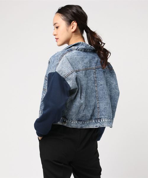 LUGG NAGG(ラグナグ)の「【Jewelobe/ ジュエローブ】 袖裏毛デニムジャケット(デニムジャケット・レディース・ネイビー/グレー・FREE)」の4枚目の写真