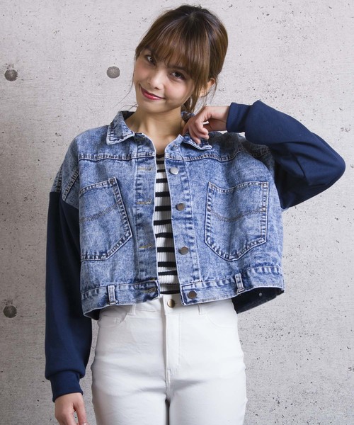 LUGG NAGG(ラグナグ)の「【Jewelobe/ ジュエローブ】 袖裏毛デニムジャケット(デニムジャケット・レディース・ネイビー/グレー・FREE)」の2枚目の写真