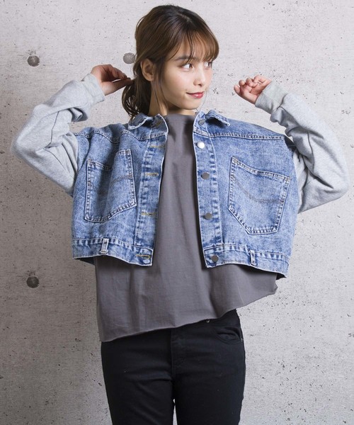 LUGG NAGG(ラグナグ)の「【Jewelobe/ ジュエローブ】 袖裏毛デニムジャケット(デニムジャケット・レディース・ネイビー/グレー・FREE)」の1枚目の写真