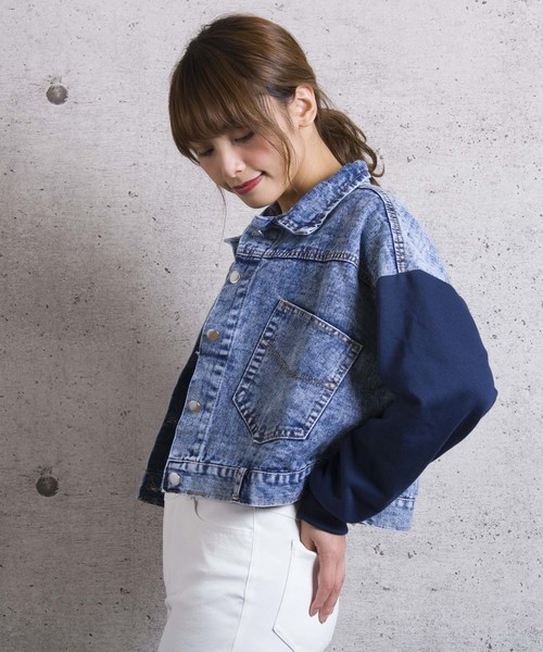 LUGG NAGG(ラグナグ)の「【Jewelobe/ ジュエローブ】 袖裏毛デニムジャケット(デニムジャケット・レディース・ネイビー/グレー・FREE)」の6枚目の写真