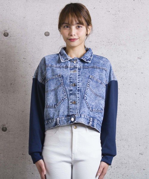 LUGG NAGG(ラグナグ)の「【Jewelobe/ ジュエローブ】 袖裏毛デニムジャケット(デニムジャケット・レディース・ネイビー/グレー・FREE)」の8枚目の写真