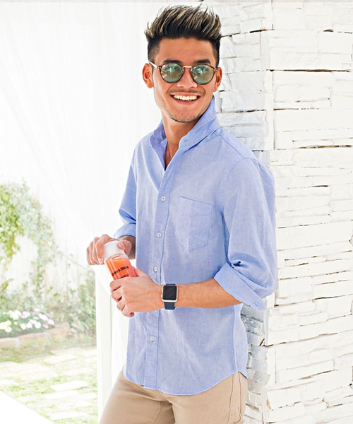 SILVER BULLET(シルバーバレット)の「『CavariA/キャバリア』綿麻ホリゾンタルカラー7分袖シャツ(シャツ/ブラウス・メンズ・ブラック/ネイビー/オレンジ/ホワイト/モスグリーン/ターコイズブルー/グレー/ピンク/カーキ/ロイヤルブルー/ホワイト系その他/ブルー系その他/ベージュ系その他/ブルー系その他2・L/M/XL)」の10枚目の写真