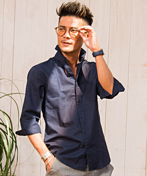 SILVER BULLET(シルバーバレット)の「『CavariA/キャバリア』綿麻ホリゾンタルカラー7分袖シャツ(シャツ/ブラウス・メンズ・ブラック/ネイビー/オレンジ/ホワイト/モスグリーン/ターコイズブルー/グレー/ピンク/カーキ/ロイヤルブルー/ホワイト系その他/ブルー系その他/ベージュ系その他/ブルー系その他2・L/M/XL)」の9枚目の写真