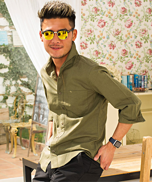 SILVER BULLET(シルバーバレット)の「『CavariA/キャバリア』綿麻ホリゾンタルカラー7分袖シャツ(シャツ/ブラウス・メンズ・ブラック/ネイビー/オレンジ/ホワイト/モスグリーン/ターコイズブルー/グレー/ピンク/カーキ/ロイヤルブルー/ホワイト系その他/ブルー系その他/ベージュ系その他/ブルー系その他2・L/M/XL)」の7枚目の写真