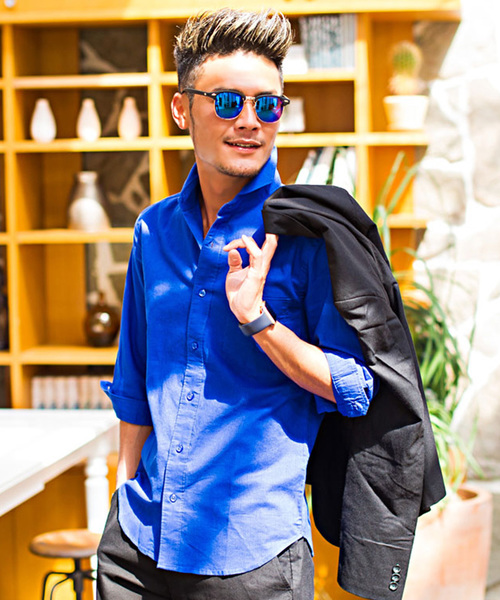 SILVER BULLET(シルバーバレット)の「『CavariA/キャバリア』綿麻ホリゾンタルカラー7分袖シャツ(シャツ/ブラウス・メンズ・ブラック/ネイビー/オレンジ/ホワイト/モスグリーン/ターコイズブルー/グレー/ピンク/カーキ/ロイヤルブルー/ホワイト系その他/ブルー系その他/ベージュ系その他/ブルー系その他2・L/M/XL)」の11枚目の写真