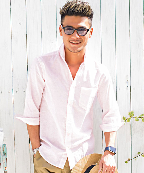 SILVER BULLET(シルバーバレット)の「『CavariA/キャバリア』綿麻ホリゾンタルカラー7分袖シャツ(シャツ/ブラウス・メンズ・ブラック/ネイビー/オレンジ/ホワイト/モスグリーン/ターコイズブルー/グレー/ピンク/カーキ/ロイヤルブルー/ホワイト系その他/ブルー系その他/ベージュ系その他/ブルー系その他2・L/M/XL)」の13枚目の写真