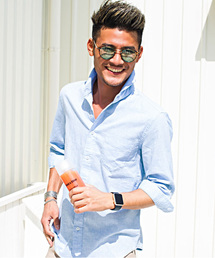 『CavariA/キャバリア』綿麻ホリゾンタルカラー7分袖シャツ