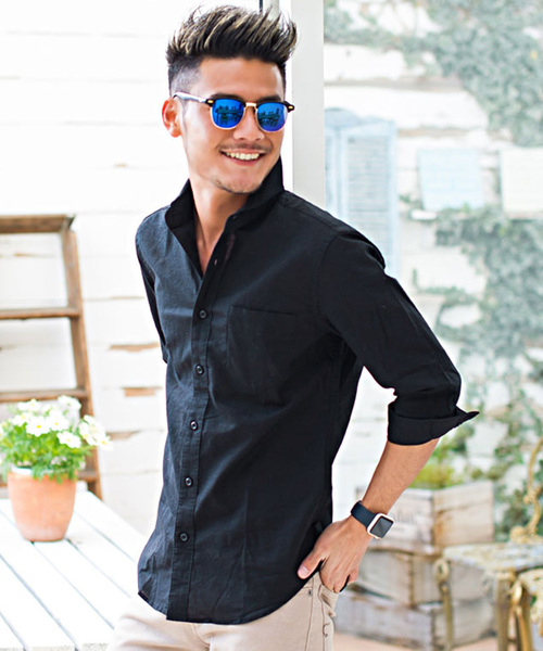 SILVER BULLET(シルバーバレット)の「『CavariA/キャバリア』綿麻ホリゾンタルカラー7分袖シャツ(シャツ/ブラウス・メンズ・ブラック/ネイビー/オレンジ/ホワイト/モスグリーン/ターコイズブルー/グレー/ピンク/カーキ/ロイヤルブルー/ホワイト系その他/ブルー系その他/ベージュ系その他/ブルー系その他2・L/M/XL)」の4枚目の写真