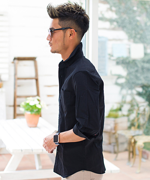 SILVER BULLET(シルバーバレット)の「『CavariA/キャバリア』綿麻ホリゾンタルカラー7分袖シャツ(シャツ/ブラウス・メンズ・ブラック/ネイビー/オレンジ/ホワイト/モスグリーン/ターコイズブルー/グレー/ピンク/カーキ/ロイヤルブルー/ホワイト系その他/ブルー系その他/ベージュ系その他/ブルー系その他2・L/M/XL)」の15枚目の写真