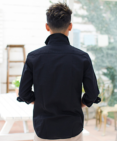 SILVER BULLET(シルバーバレット)の「『CavariA/キャバリア』綿麻ホリゾンタルカラー7分袖シャツ(シャツ/ブラウス・メンズ・ブラック/ネイビー/オレンジ/ホワイト/モスグリーン/ターコイズブルー/グレー/ピンク/カーキ/ロイヤルブルー/ホワイト系その他/ブルー系その他/ベージュ系その他/ブルー系その他2・L/M/XL)」の16枚目の写真