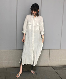 新品✨プルミエアロンディスモン　シアーリネンシャツワンピース　グレー 1er Arrondissement（プルミエアロンディスモン）の「シアー