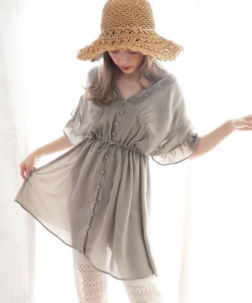 one after another NICE CLAUP（ワンアフターアナザーナイスクラップ）の「レースｖｉｎｔａｇｅチュニック（ワンピース・レディース・カーキ/ピンク/アイボリー・FREE）」の17枚目の写真