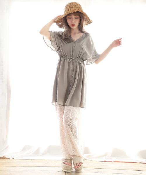 one after another NICE CLAUP（ワンアフターアナザーナイスクラップ）の「レースｖｉｎｔａｇｅチュニック（ワンピース・レディース・カーキ/ピンク/アイボリー・FREE）」の13枚目の写真