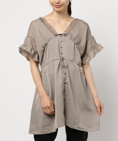 one after another NICE CLAUP（ワンアフターアナザーナイスクラップ）の「レースｖｉｎｔａｇｅチュニック（ワンピース・レディース・カーキ/ピンク/アイボリー・FREE）」の7枚目の写真