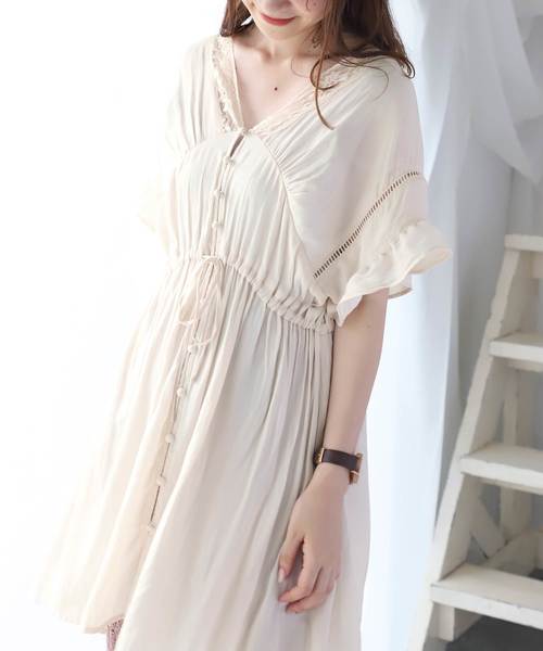 one after another NICE CLAUP（ワンアフターアナザーナイスクラップ）の「レースｖｉｎｔａｇｅチュニック（ワンピース・レディース・カーキ/ピンク/アイボリー・FREE）」の21枚目の写真