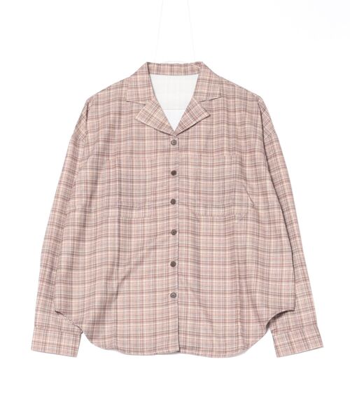 STYLEBLOCK（スタイルブロック）の「チェックプリントオープンカラー開襟チェックシャツ（シャツ/ブラウス・レディース・ベージュ/ブラウン/グレー・M）」の3枚目の写真
