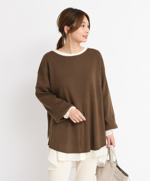 DouDou（ドゥドゥ）の「ボートリブプルオーバー（ニット/セーター・レディース・ホワイト/ベージュ/ブラウン・FREE）」の2枚目の写真