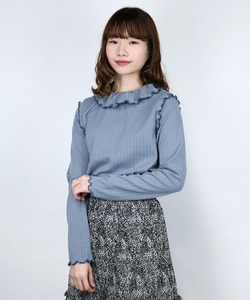 ParAvion + Petit Standard(パラビオンスタンダードプチ)の「メローリブトップス(Tシャツ/カットソー)」|ブルー