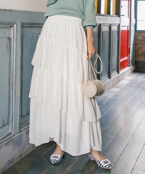 KOBE LETTUCE(コウベレタス)の「ティアードフリルスカート(スカート・レディース・オフホワイト/ベージュ/ブラック・FREE)」の2枚目の写真