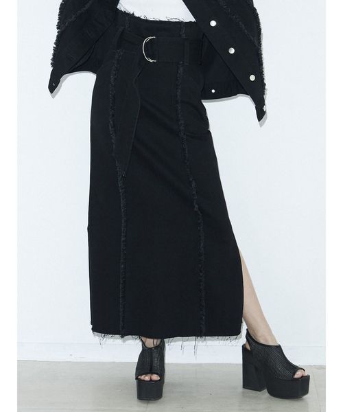 EMODA(エモダ)の「スウィッチングラインロングハイウエストスカート(デニムスカート・レディース・ホワイト/ブラック/インディゴブルー/ブルー・SMALL/MEDIUM)」の3枚目の写真