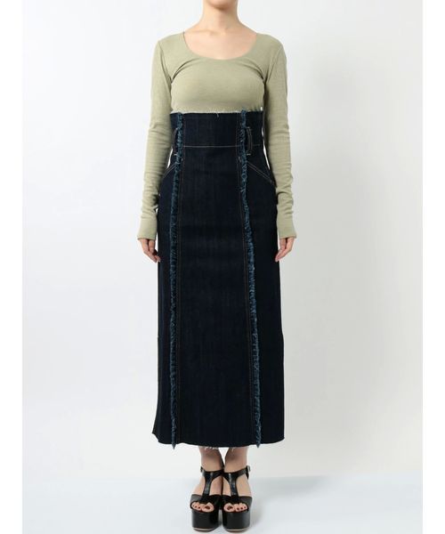 EMODA(エモダ)の「スウィッチングラインロングハイウエストスカート(デニムスカート・レディース・ホワイト/ブラック/インディゴブルー/ブルー・SMALL/MEDIUM)」の6枚目の写真