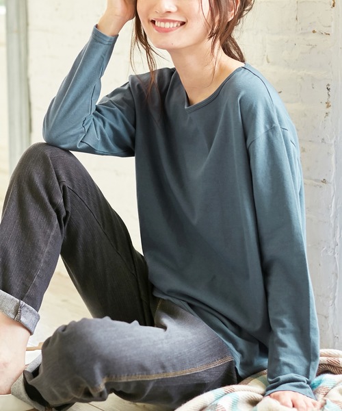 BELLUNA（ベルーナ）の「綿１００％クルーネックプルオーバー（Tシャツ/カットソー・レディース・ブラック/モカ/ベージュ系その他/ネイビー/オートミール/ブルー系その他/マスタード/ベージュ系その他2・MEDIUM/LARGE/X-LARGE）」の8枚目の写真