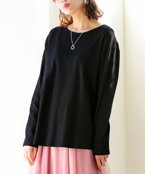 BELLUNA（ベルーナ）の「綿１００％クルーネックプルオーバー（Tシャツ/カットソー・レディース・ブラック/モカ/ベージュ系その他/ネイビー/オートミール/ブルー系その他/マスタード/ベージュ系その他2・MEDIUM/LARGE/X-LARGE）」の3枚目の写真