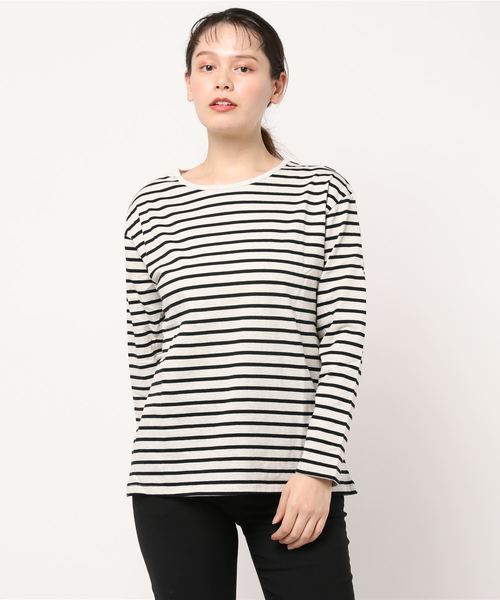BELLUNA（ベルーナ）の「綿１００％クルーネックプルオーバー（Tシャツ/カットソー・レディース・ブラック/モカ/ベージュ系その他/ネイビー/オートミール/ブルー系その他/マスタード/ベージュ系その他2・MEDIUM/LARGE/X-LARGE）」の9枚目の写真
