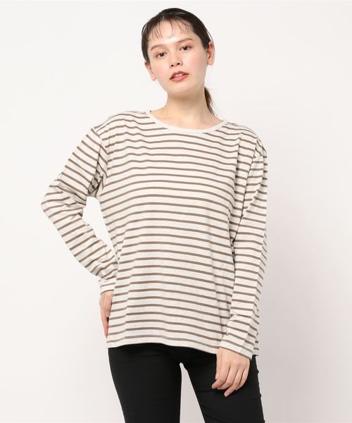 BELLUNA（ベルーナ）の「綿１００％クルーネックプルオーバー（Tシャツ/カットソー・レディース・ブラック/モカ/ベージュ系その他/ネイビー/オートミール/ブルー系その他/マスタード/ベージュ系その他2・MEDIUM/LARGE/X-LARGE）」の10枚目の写真