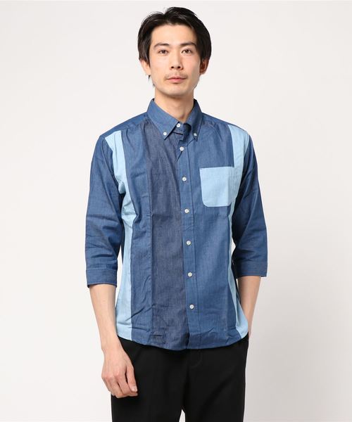 JUNRED(ジュンレッド)の「デニムクレイジー7分袖シャツ(シャツ/ブラウス・メンズ・ブルー/サックスブルー・LL/L/M)」の2枚目の写真