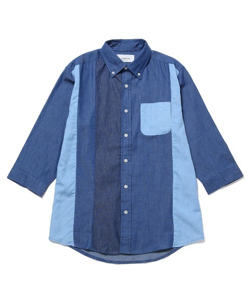 JUNRED(ジュンレッド)の「デニムクレイジー7分袖シャツ(シャツ/ブラウス・メンズ・ブルー/サックスブルー・LL/L/M)」の5枚目の写真