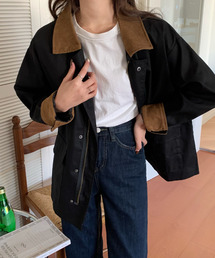 レディース 異素材ドッキング 配色ミリタリージャケット