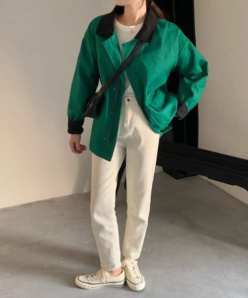 emi+（エミプラス）の「レディース 異素材ドッキング 配色ミリタリージャケット（ミリタリージャケット・レディース・グリーン/グレー/ブラウン/ブラック/ネイビー/ライトグリーン・FREE）」の18枚目の写真