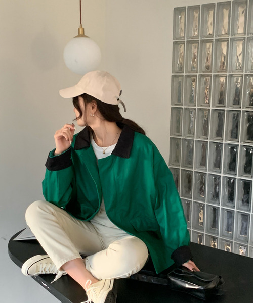 emi+（エミプラス）の「レディース 異素材ドッキング 配色ミリタリージャケット（ミリタリージャケット・レディース・グリーン/グレー/ブラウン/ブラック/ネイビー/ライトグリーン・FREE）」の15枚目の写真