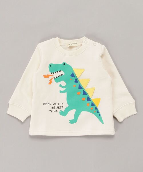 Naughty Company（ナウテーカンパニー）の「【知育シリーズ】　裏起毛恐竜背びれ仕掛けトレーナー（スウェット・キッズ・レッド/オフホワイト・90/100/110/120/80/130/95）」の2枚目の写真