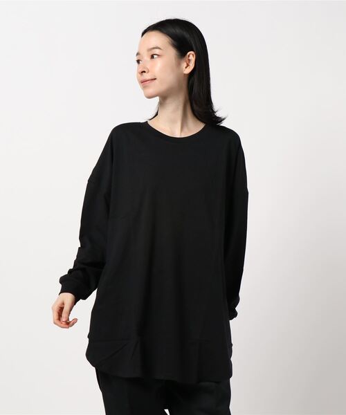 LEAD(リード)の「コットン100%裾ラウンドロング丈長袖綿カットソートップス(Tシャツ/カットソー・レディース・その他/ピンク系その他/チャコールグレー/オフホワイト/オリーブ/ライトアッシュグレー/ブラック・FREE)」の3枚目の写真