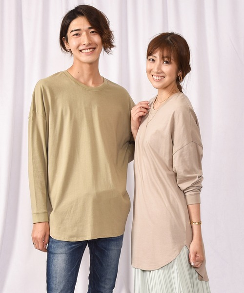 LEAD(リード)の「コットン100%裾ラウンドロング丈長袖綿カットソートップス(Tシャツ/カットソー・レディース・その他/ピンク系その他/チャコールグレー/オフホワイト/オリーブ/ライトアッシュグレー/ブラック・FREE)」の6枚目の写真