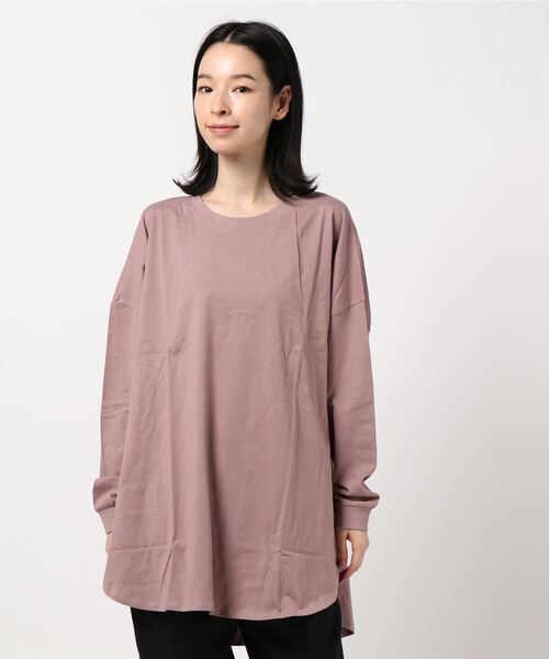 LEAD(リード)の「コットン100%裾ラウンドロング丈長袖綿カットソートップス(Tシャツ/カットソー・レディース・その他/ピンク系その他/チャコールグレー/オフホワイト/オリーブ/ライトアッシュグレー/ブラック・FREE)」の19枚目の写真