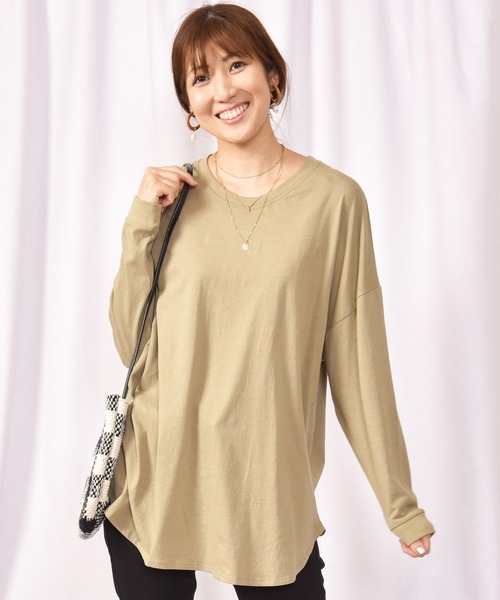 LEAD(リード)の「コットン100%裾ラウンドロング丈長袖綿カットソートップス(Tシャツ/カットソー・レディース・その他/ピンク系その他/チャコールグレー/オフホワイト/オリーブ/ライトアッシュグレー/ブラック・FREE)」の20枚目の写真