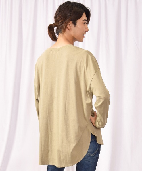 LEAD(リード)の「コットン100%裾ラウンドロング丈長袖綿カットソートップス(Tシャツ/カットソー・レディース・その他/ピンク系その他/チャコールグレー/オフホワイト/オリーブ/ライトアッシュグレー/ブラック・FREE)」の10枚目の写真