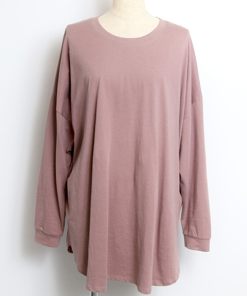 LEAD(リード)の「コットン100%裾ラウンドロング丈長袖綿カットソートップス(Tシャツ/カットソー・レディース・その他/ピンク系その他/チャコールグレー/オフホワイト/オリーブ/ライトアッシュグレー/ブラック・FREE)」の13枚目の写真