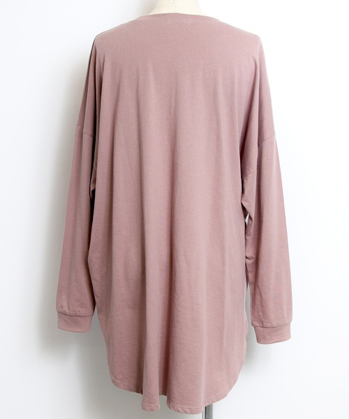 LEAD(リード)の「コットン100%裾ラウンドロング丈長袖綿カットソートップス(Tシャツ/カットソー・レディース・その他/ピンク系その他/チャコールグレー/オフホワイト/オリーブ/ライトアッシュグレー/ブラック・FREE)」の15枚目の写真