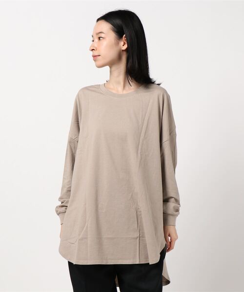 LEAD(リード)の「コットン100%裾ラウンドロング丈長袖綿カットソートップス(Tシャツ/カットソー・レディース・その他/ピンク系その他/チャコールグレー/オフホワイト/オリーブ/ライトアッシュグレー/ブラック・FREE)」の22枚目の写真