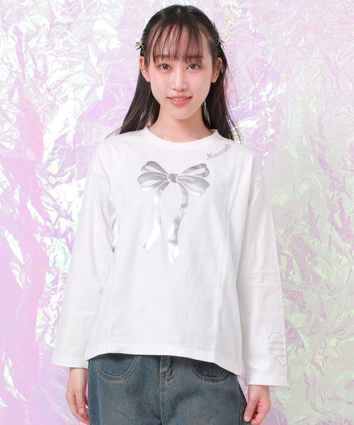 RiCO SUCRE(リコシュクレ)の「袖プリントロングTシャツ(Tシャツ/カットソー・キッズ・ライトブルー/ラベンダー/ブラック/オフホワイト/ブラック系2/ピンク/ブラック系/ホワイト系/ホワイト系2/サックスブルー・130/160/140/150/165)」の4枚目の写真