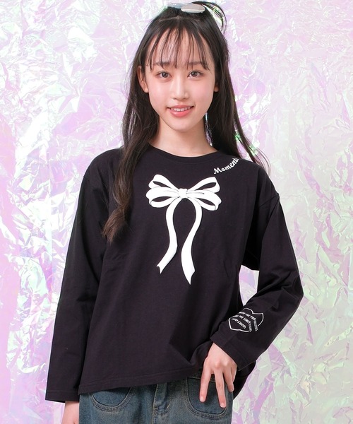 RiCO SUCRE(リコシュクレ)の「袖プリントロングTシャツ(Tシャツ/カットソー・キッズ・ライトブルー/ラベンダー/ブラック/オフホワイト/ブラック系2/ピンク/ブラック系/ホワイト系/ホワイト系2/サックスブルー・130/160/140/150/165)」の6枚目の写真