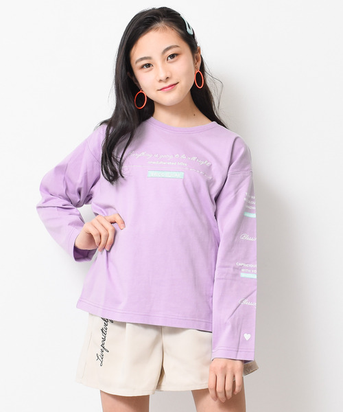 RiCO SUCRE(リコシュクレ)の「袖プリントロングTシャツ(Tシャツ/カットソー・キッズ・ライトブルー/ラベンダー/ブラック/オフホワイト/ブラック系2/ピンク/ブラック系/ホワイト系/ホワイト系2/サックスブルー・130/160/140/150/165)」の9枚目の写真