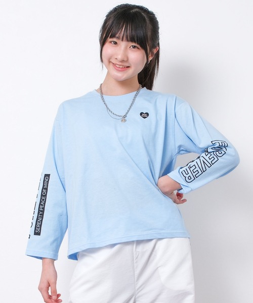 RiCO SUCRE(リコシュクレ)の「袖プリントロングTシャツ(Tシャツ/カットソー・キッズ・ライトブルー/ラベンダー/ブラック/オフホワイト/ブラック系2/ピンク/ブラック系/ホワイト系/ホワイト系2/サックスブルー・130/160/140/150/165)」の8枚目の写真