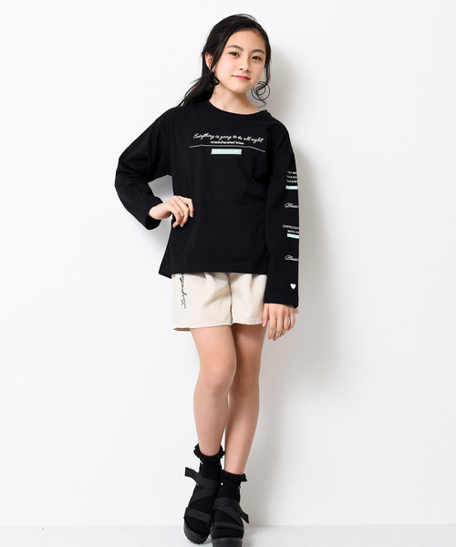 RiCO SUCRE(リコシュクレ)の「袖プリントロングTシャツ(Tシャツ/カットソー・キッズ・ライトブルー/ラベンダー/ブラック/オフホワイト/ブラック系2/ピンク/ブラック系/ホワイト系/ホワイト系2/サックスブルー・130/160/140/150/165)」の12枚目の写真