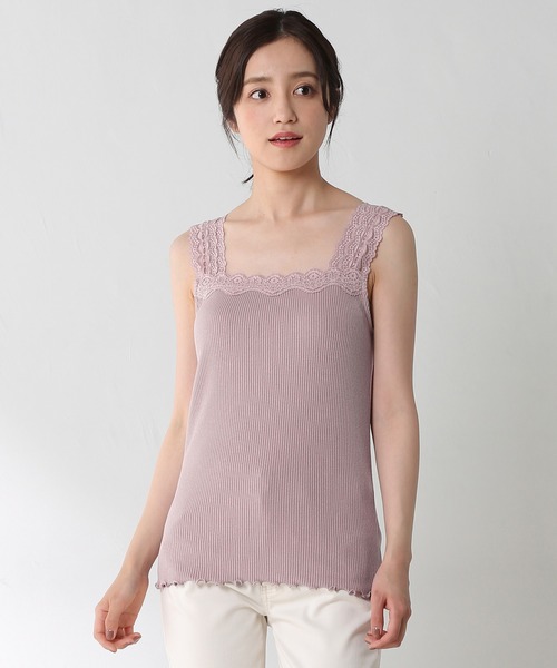 Honeys（ハニーズ）の「テレコレースキャミソール（キャミソール・レディース・ネイビー/ピンク系その他/オフホワイト/ブラック/グレイッシュベージュ/ミント/ラベンダー/モカ・M/S/L）」の8枚目の写真